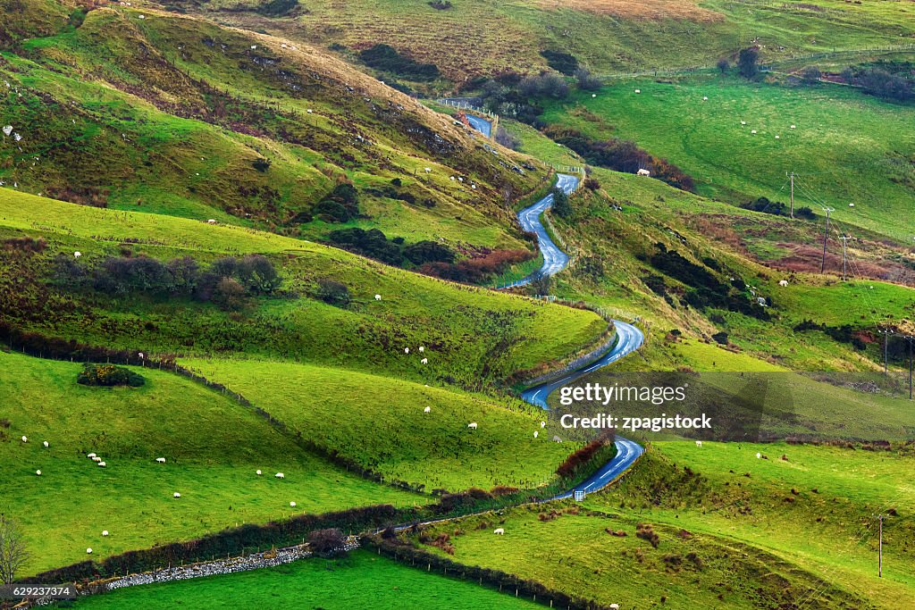 Winding road in the irish landscape