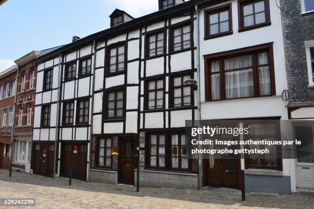 the restored original half-timbered facades - verviers stock pictures, royalty-free photos & images