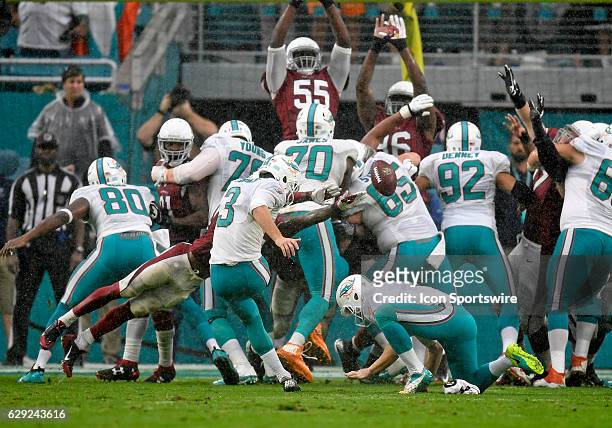 Dolphins kicker Andrew Franks kicks the game winning field goal during an NFL football game between the Arizona Cardinals and the Miami Dolphins on...