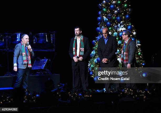 Personalities Dan Taylor, Dave Stewart, Joe Causi and Bill Lee onstage at WCBS-FM 101.1's Holiday in Brooklyn concert at Barclays Center of Brooklyn...