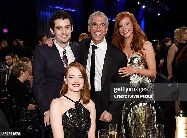 Director Damian Chazale , and actress Emma Stone, Scott Mantz and Andrea Sabesin attend The 22nd Annual Critics' Choice Awards at Barker Hangar on...