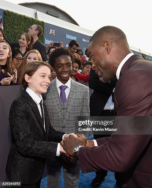 Actors Noah Schnapp, Caleb McLaughlin and Sterling K. Brown attend The 22nd Annual Critics' Choice Awards at Barker Hangar on December 11, 2016 in...