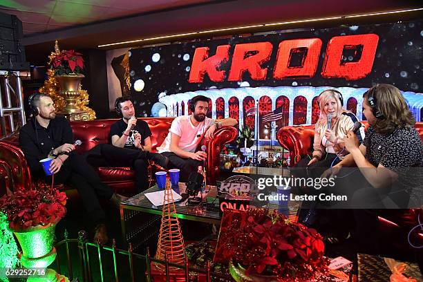 Radio personality Kat Corbett speaks with Will Farquarson, Dan Smith, Kyle Simmons and Chris Wood of the band Bastille at 106.7 KROQ Almost Acoustic...