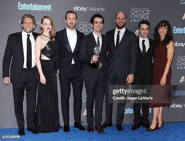 Producer Gary Gilbert, actors Emma Stone and Ryan Gosling, director Damien Chazelle, producer Jordan Horowitz, costume designer Mary Zophres and...