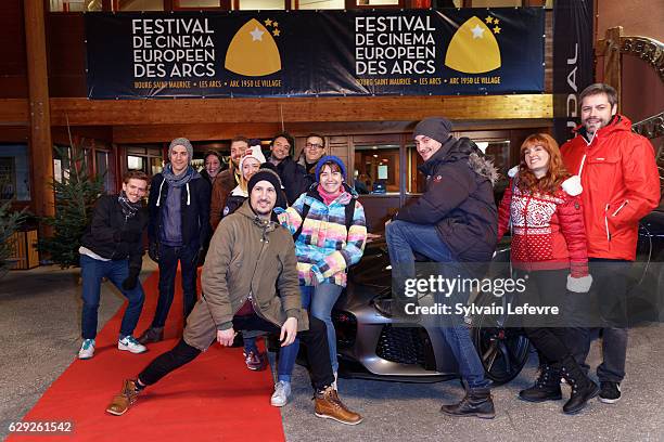 Golden moustaches" team arrive for opening ceremony of "Les Arcs European Film Festival" on December 10, 2016 in Les Arcs, France.