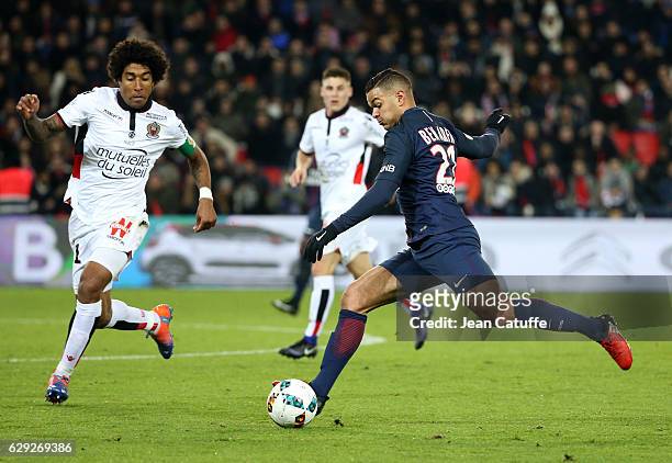Hatem Ben Arfa of PSG and Dante of Nice in action during the French Ligue 1 match between Paris Saint Germain and OGC Nice at Parc des Princes...