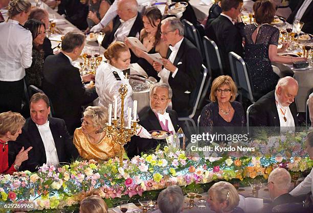 Nobel laureate Yoshinori Ohsumi attends a banquet in Stockholm on Dec. 10, 2016. Ohsumi was awarded the Nobel Prize in physiology or medicine for...