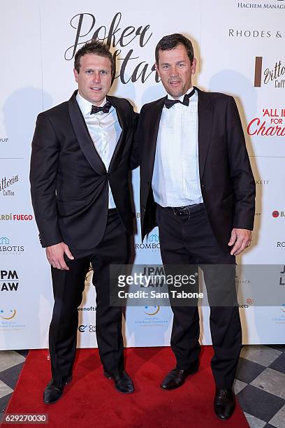 Campbell Brown and Mark Harvey arrive ahead of Poker With the Stars on December 12, 2016 in Melbourne, Australia.