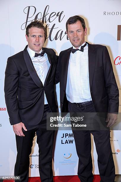 Campbell Brown and Mark Harvey arrive ahead of Poker With the Stars on December 12, 2016 in Melbourne, Australia.