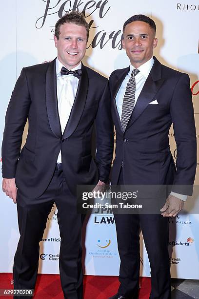 Campbell Brown and John Steffenson arrive ahead of Poker With the Stars on December 12, 2016 in Melbourne, Australia.