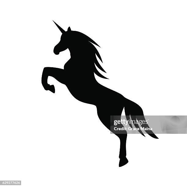 ilustraciones, imágenes clip art, dibujos animados e iconos de stock de salto unicornio llustration - vector - con cuernos