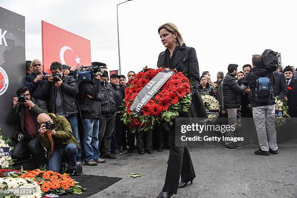 Consul General Jennifer L. Davis places a wreath to the blast site outside the Besiktas FC's Vodafone Arena Stadium in Istanbul, December 12 Turkey....
