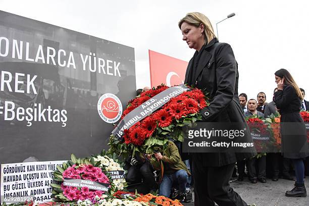 Consul General Jennifer L. Davis places a wreath to the blast site outside the Besiktas FC's Vodafone Arena Stadium in Istanbul, December 12 Turkey....