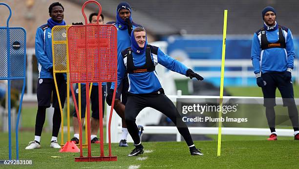 Jamie Vardy during the Leicester City training session at Belvoir Drive Training Complex on December 12 , 2016 in Leicester, United Kingdom.