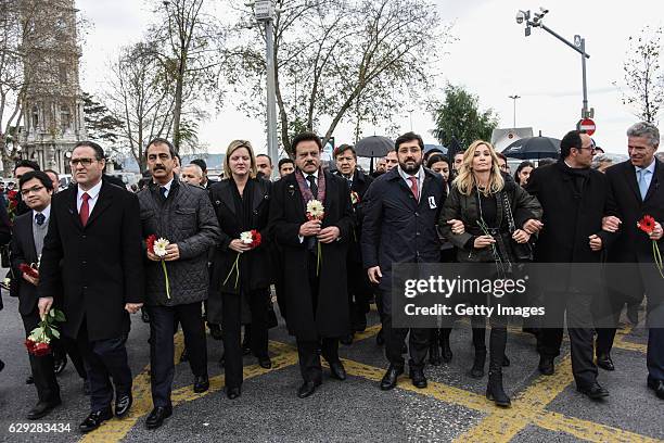 Ambassadors of EU countries and representatives of foreign missions in Turkey visit the blast site outside the Besiktas FC's Vodafone Arena Stadium...