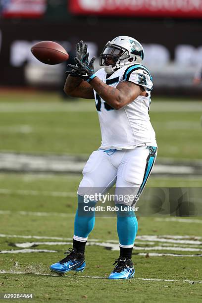 Mike Tolbert of the Carolina Panthers in action during the game against the Oakland Raiders at the Oakland-Alameda County Coliseum on November 27,...