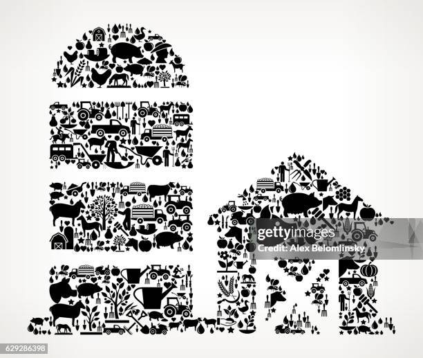 barn farming and agriculture black icon pattern - corn field stock illustrations