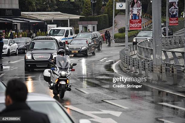 Turkish President Recep Tayyip Erdogan's motocade arrives to the blast site outside the Besiktas FC's Vodafone Arena Stadium on December 12, 2016 in...