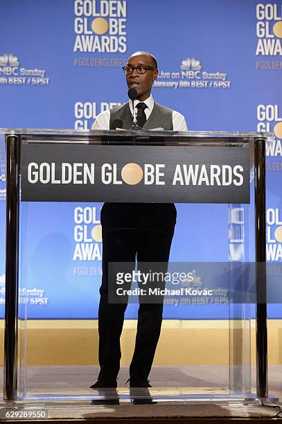 Actor Don Cheadle speaks onstage during Moet & Chandon toast to the 74th Annual Golden Globe Awards nominations on December 12, 2016 in Los Angeles,...