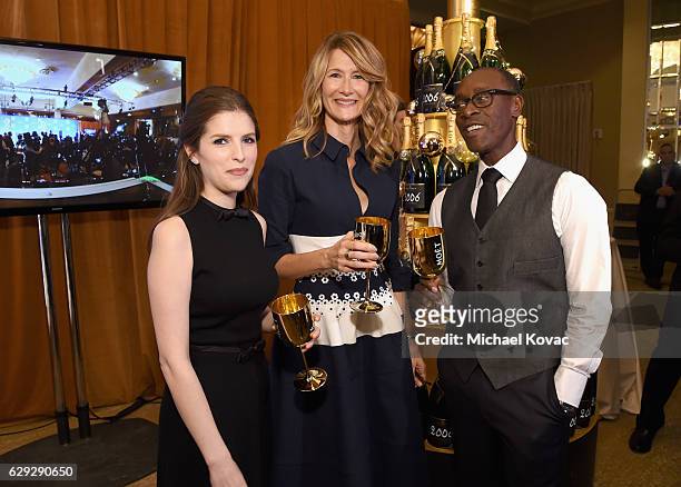 Actors Anna Kendrick, Laura Dern and Don Cheadle attend Moet & Chandon toast to the 74th Annual Golden Globe Awards nominations on December 12, 2016...