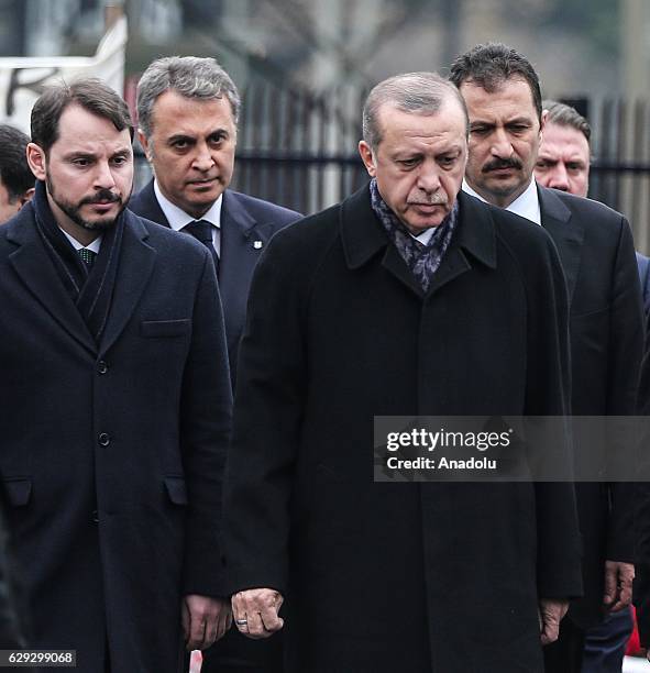 Turkish President Recep Tayyip Erdogan , Turkish Minister of Energy and Natural Resources Berat Albayrak , and President of Besiktas Fikret Orman are...