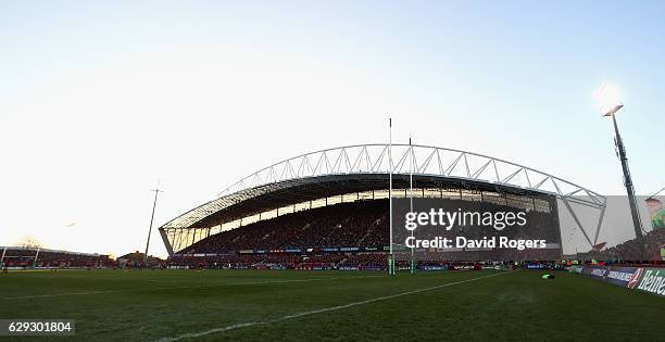 General view of the stand at Thomond Park during the European Champions Cup match between Munster and Leicester Tigers at Thomond Park on December...