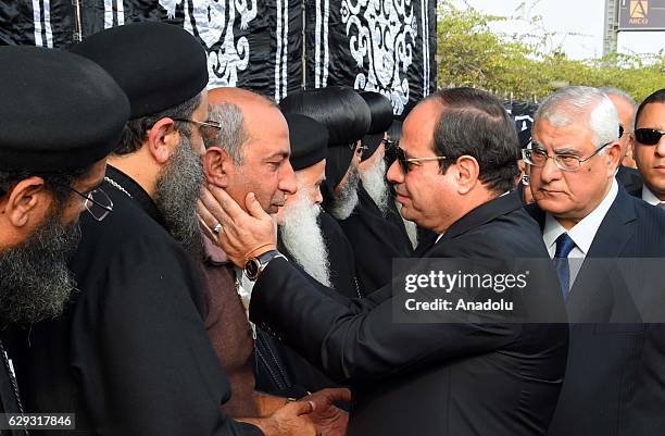 Egyptian President Abdel Fattah el-Sisi attends the funeral ceremony for the victims of the explosion at Saint Peter and Saint Paul Coptic Orthodox...