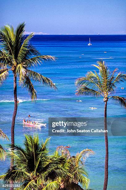 ocean recreation at canoe's - outrigger stock pictures, royalty-free photos & images