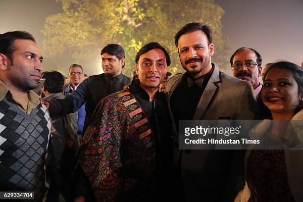 Vikrum Baidyanath with Bollywood actor Vivek Oberoi at the wedding reception of Union Minister Nitin Gadkari’s daughter Ketki and Aditya Kaskhedikar...