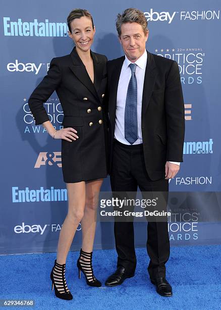 Actor Hugh Grant and Anna Elisabet Eberstein arrive at The 22nd Annual Critics' Choice Awards at Barker Hangar on December 11, 2016 in Santa Monica,...