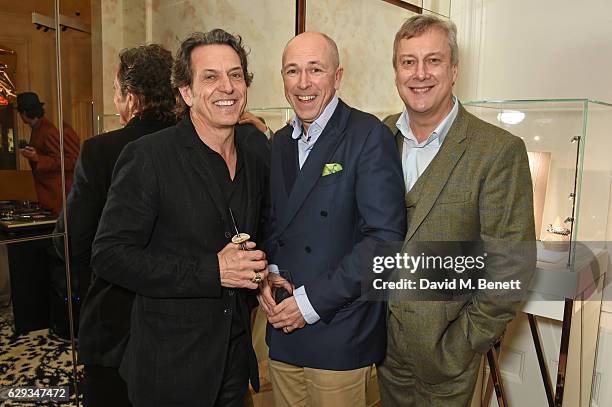 Stephen Webster, Dylan Jones and Stephen Tompkinson attend the launch of new collection 'Beasts Of London' by Stephen Webster hosted by Dylan Jones...