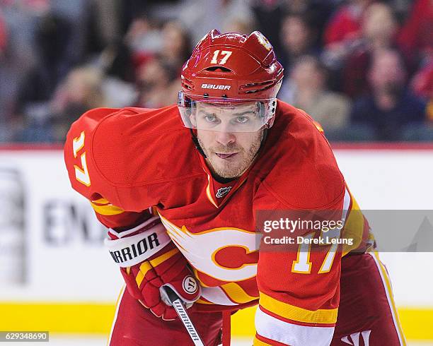 Lance Bouma of the Calgary Flames in action against the Winnipeg Jets during an NHL game at Scotiabank Saddledome on December 10, 2016 in Calgary,...