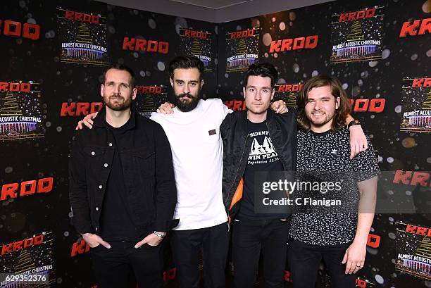 Will Farquarson, Kyle Simmons, Dan Smith and Chris Wood of the band Bastille attend 106.7 KROQ Almost Acoustic Christmas 2016 - Night 2 at The Forum...