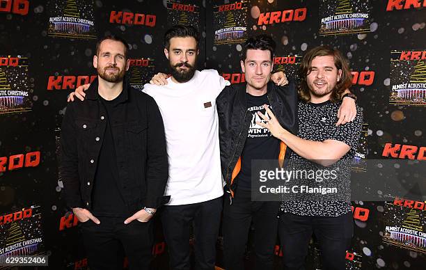 Will Farquarson, Kyle Simmons, Dan Smith and Chris Wood of the band Bastille attend 106.7 KROQ Almost Acoustic Christmas 2016 - Night 2 at The Forum...