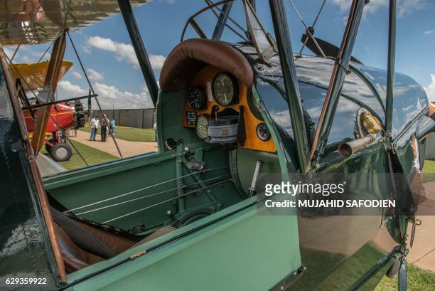 Picture taken on December 12, 2016 shows the cockpit of an aircraft at the Baragwanath airfield as part of the Vintage Air Rally airshow. - A dozen...