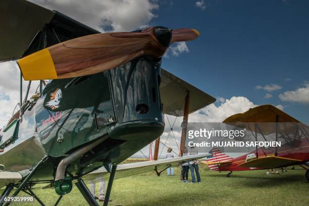 Picture taken on December 12, 2016 shows aircrafts built in the 1920s 1930s, after they landed at Baragwanath airfield as part of the Vintage Air...