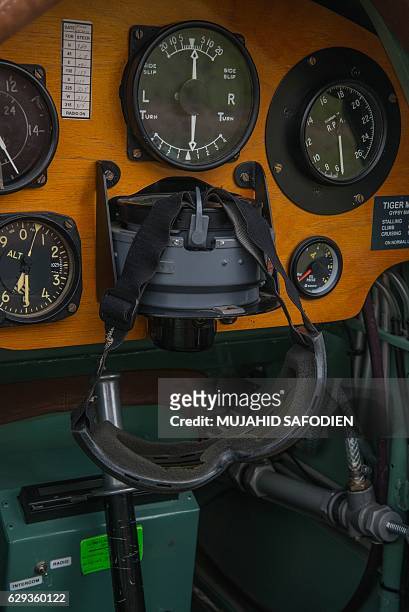 Picture taken on December 12, 2016 shows the instrument panel of an aircraft at the Baragwanath airfield as part of the Vintage Air Rally airshow. A...