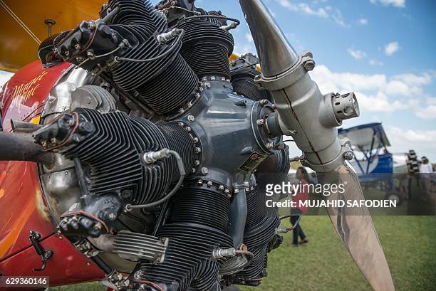 Picture taken on December 12, 2016 shows the propeller of an aircraft at the Baragwanath airfield as part of the Vintage Air Rally airshow. A dozen...