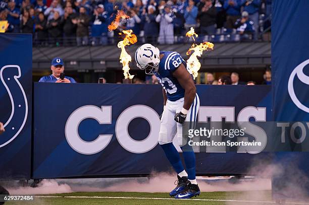 Indianapolis Colts tight end Dwayne Allen runs out on the field during the NFL game between the Houston Texans and Indianapolis Colts on December 11...