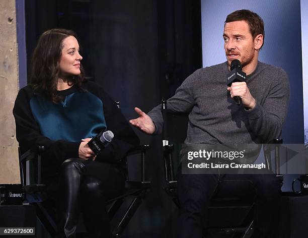 Marion Cotillard and Michael Fassbender attend Build Presents to discuss "Assassin's Creed" at AOL HQ on December 12, 2016 in New York City.