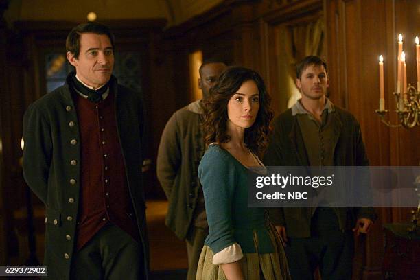 The Capture of Benedict Arnold" Episode 109 -- Pictured: Goran Visnjic as Garcia Flynn, Abigail Spencer as Lucy Preston, Matt Lanter as Wyatt Logan --