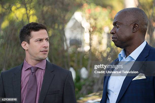 The Fugitive Part 2" Episode 412 -- Pictured: Andy Samberg as Jake Peralta, Andre Braugher as Captain Ray Holt --