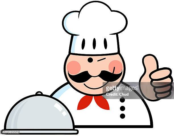 stockillustraties, clipart, cartoons en iconen met winked chef logo with platter - plateau keukengereedschap
