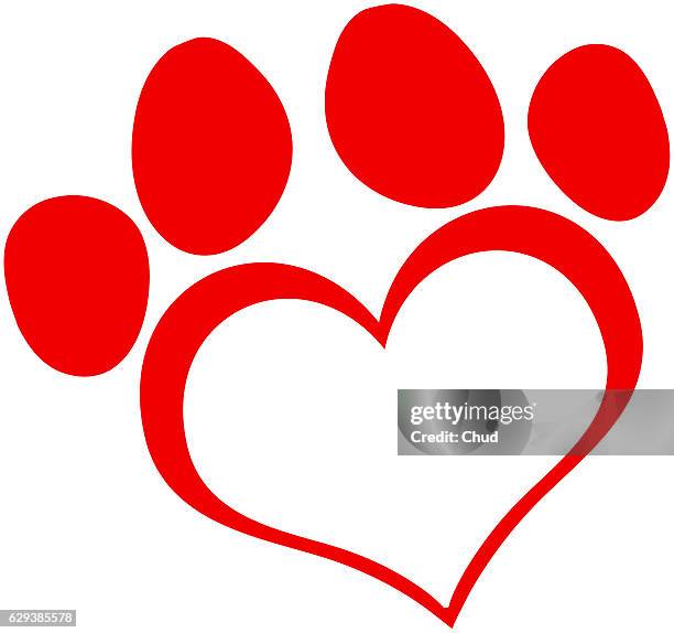 red love paw print - cartoon animals stock-grafiken, -clipart, -cartoons und -symbole