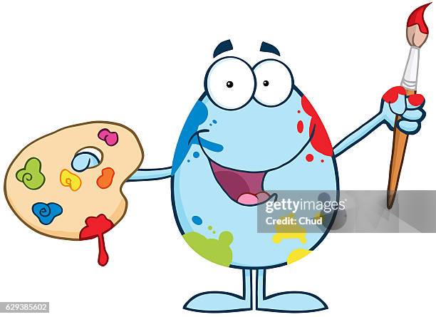 happy blue easter egg painter - dairy month stock illustrations