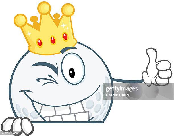 winking golf ball with gold crown over sign - golf humor stock illustrations