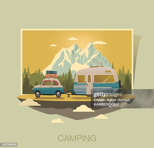 caravan camping - berge schnee stock-grafiken, -clipart, -cartoons und -symbole