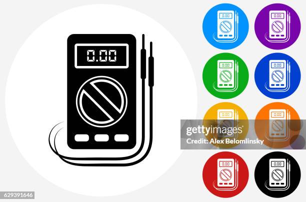 voltmeter icon on flat color circle buttons - voltmeter stock illustrations