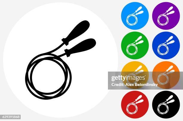 jumping rope icon on flat color circle buttons - resistance bands stock illustrations