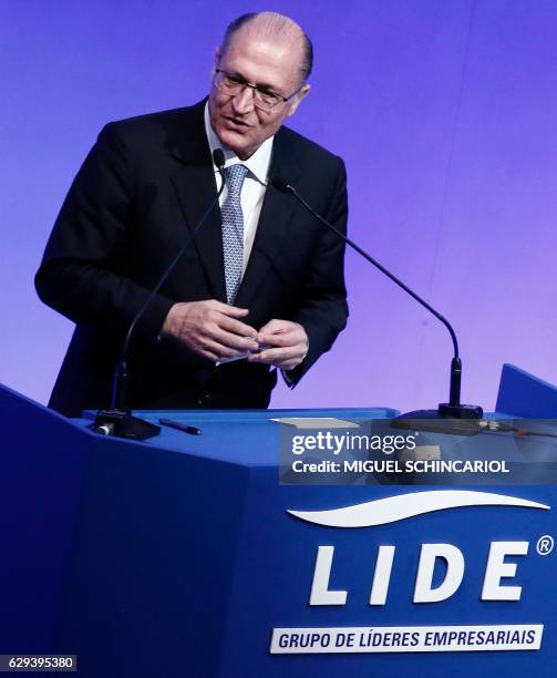 Sao Paulo's governor Geraldo Alckmin during the ceremony of the 2016 Brazil Leader Award, at the Bandeirantes governmental palace in Sao Paulo,...